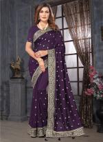 Vichitra Purple Wedding Wear Embroidery Work Saree